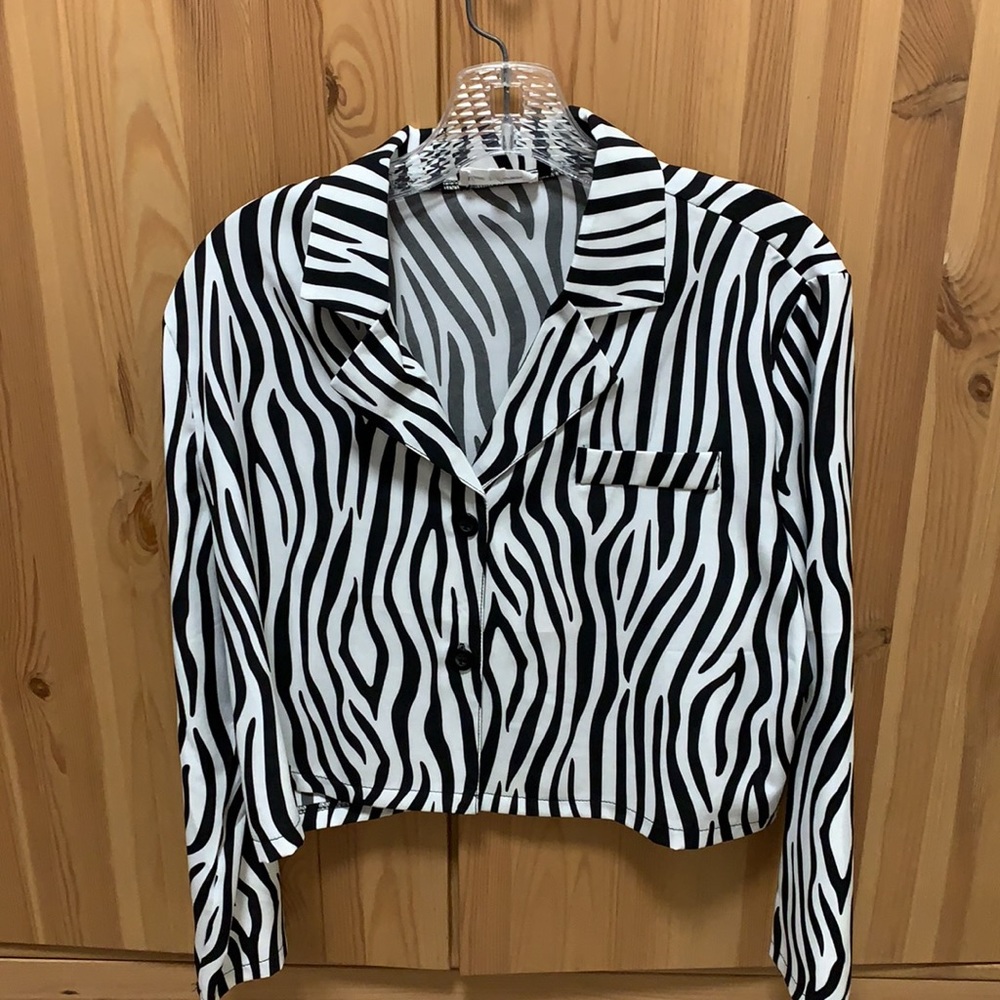 zebra button up crop top